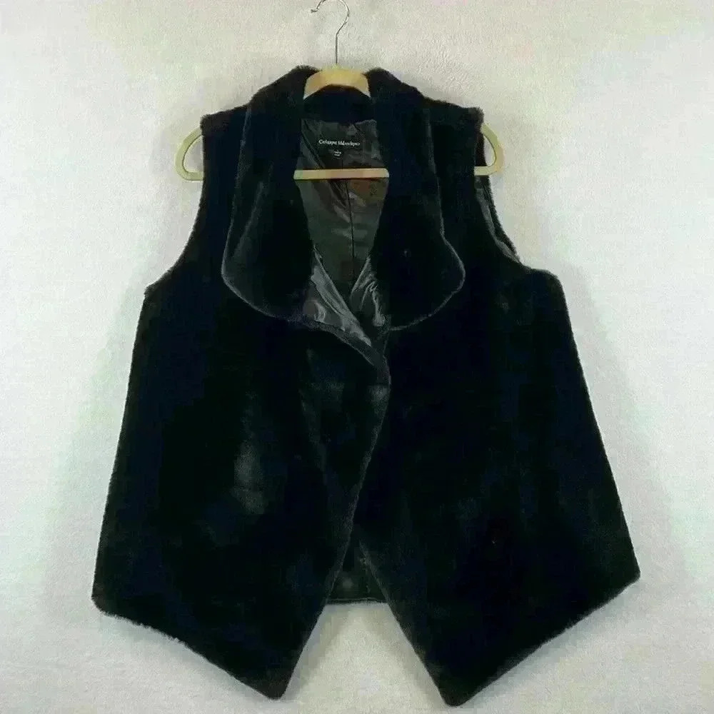 Catherine Malandrino Women’s Vest Black Size Large Faux Fur Lined Like-New